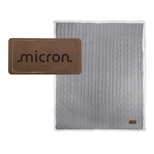 Cable Knit Chenille Throw w/ Leather Patch